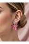 Pink Enamel Ribbon Model Elegant Minimal Stylish Design Steel Earrings - Non-Tarnish - 4