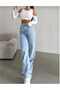 Julitya Women's Light Blue High Waist Palazzo Jeans Relaxed Denim Stretch Fabric Pants - 4