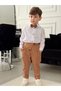 Brown Cotton Shirt Bow Tie Set Bottom Top Bow Tie Set Baby Boy Children's Set - 3