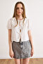 Women's White Boho Lace Paneled Bow Closure Blouse Blz-19003261 - 4