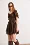 Women's Brown Lined Skirt Ruffled Mini Chiffon Dress Elb-19002598 - 3