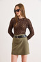 Women's Khaki Belt Piece Mini Skirt with Shorts Etk-19000409 - 3