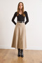 Women's Beige Zippered Belt Pack Poly Viscose Drapey A-Line Skirt Etk-19000408 - 3