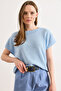 Women's Baby Blue Wide Collar Batwing Transitional Knitwear Blouse Blz-19003248 - 4
