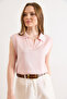 Women's Powder Polo Neck Viscose Content D Drapey Knitwear Blouse Blz-19003249 - 3
