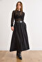 Women's Anthracite Modal Pocketed Belt Pack Pleated Flared Skirt Etk-19000406 - 4