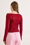 Women's Burgundy Boat Neck Sheer Blouse Blz-19003257 - 6
