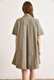 Women's Khaki Shirt Collar Pocketed Mini Parachute Dress Elb-19002594 - 6