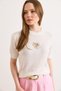 Women's White Stone Heart Detailed Cotton Content Knitwear Blouse Blz-19003259 - 2