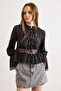 Women's Black Lace Detailed Textured Boho Blouse Blz-19003243 - 3