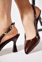 Yerve Arka Open Side Buckled Women's Heeled Shoes Brown Patent Leather - 4