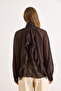 Women's Brown Collar Zipper Back Ruffled Boho Stylish Tulle Blouse Blz-19003246 - 6