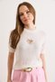 Women's White Stone Heart Detailed Cotton Content Knitwear Blouse Blz-19003259 - 3