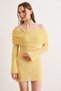 Women's Yellow Madonna Collar Textured Lightweight Sheer Mini Dress Elb-19002595 - 3