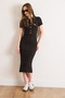 Women's Black Polo Collar Buttoned Midi Cotton Dress Elb-19002597 - 3
