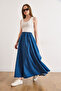 Women's Medium Blue Pocketed Denim Maxi A-Line Skirt Etk-19000410 - 4