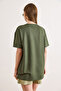 Women's Khaki Crew Neck Sequined Drapey T-Shirt Tsh-19000951 - 6