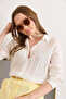 Women's White Patch Textured Long Sleeve Shirt Gml-19001428 - 4