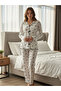 Women's Heart Patterned Ribbon Detail 2-Piece Pajama Set