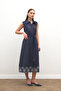 Long Dress with Embroidery Detail - Navy Blue - 4