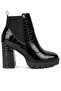 Women's Black High Block Heel Faux Leather Boots - 2