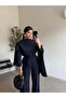 Navy Blue Double Suit with Shawl - 3