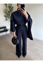 Navy Blue Double Suit with Shawl - 6
