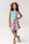 Girl's Rope Strap Sleeveless K Ribbed Knit C Cropped Fuchsia Leaf B Printed Skirt Set - 3