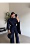 Navy Blue Double Suit with Shawl - 2