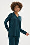New Season Women's Apaj Collar Long Sleeve Pajama Set Special Design - 3