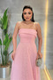 Lace Fabric Strapless Dress - Pink - 4