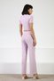 Lilac Women's Polo Neck Short Sleeve Corded Fabric Viscose Knitwear Blouse - 7