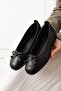 Fiora Black Leather Bow with Wooden Bead Detail Ballet Flats