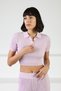 Lilac Women's Polo Neck Short Sleeve Corded Fabric Viscose Knitwear Blouse - 4