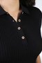 Black Women's Polo Neck Short Sleeve Corded Fabric Viscose Knitwear Blouse - 2