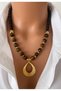 Natural Stone Large Coffee Tiger's Eye Stone Black Onyx Gold-Plated Special End Women's Necklace in Gift Box