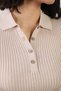 A.Beige Women's Polo Neck Short Sleeve Corded Fabric Viscose Knitwear Blouse - 2