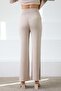 A.Beige Drawstring Waist Slit Corded Fabric Women's Knitwear Trousers - 6