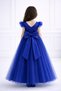 Girl's Cobalt Blue Tulle Piece Princess Evening Dress – Ruffle Sleeves, Open Back Bow Detail , Special Occasion Dress - 2