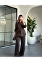 Brown Bel Tie-Detail Shiny Jacket Trousers Set - 51279 - 7