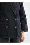 Black Double-Breasted Collar Women's Jean Blazer Jacket - 3
