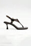 Sara Gold Ring Detailed Toe-Toe Clog Heels for Women Sandals - Brown - 3