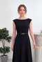 Women's Belt Detail Midi Length Dress Black, Burgundy - 4