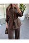 Brown Bel Tie-Detail Shiny Jacket Trousers Set - 51279 - 2