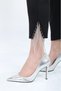 Women's Diver / Scuba Fabric Capri Length Trousers with Stone Chain on the Leg Fringed - 4