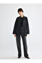 Black Double-Breasted Collar Women's Jean Blazer Jacket - 2