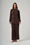 Zipper and Ribbed Detail Tunic Trousers Set 1077 Brown - 6