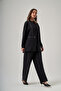 Zipper and Ribbed Detail Tunic Trousers Set 1077 Black - 4