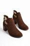 Women's Brown Suede Zippered Heeled Perforated Summer Boots