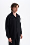Men's Koton Linen Blended Long Sleeve Apaj Collar Shirt, Elastic Waist Pants Set - 3